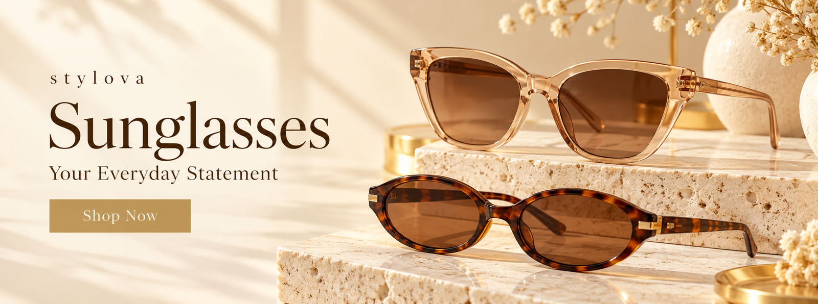 stylova sunglasses in a sunlit cream studio 2